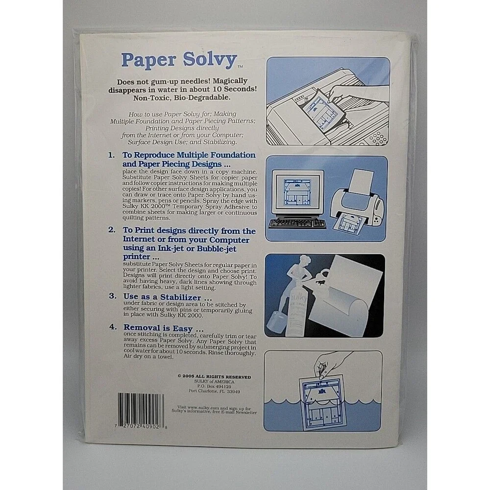 Sulky 409-02 Paper Solvy Water Soluble Fabric Stabilizer, Original Version Sz 12
